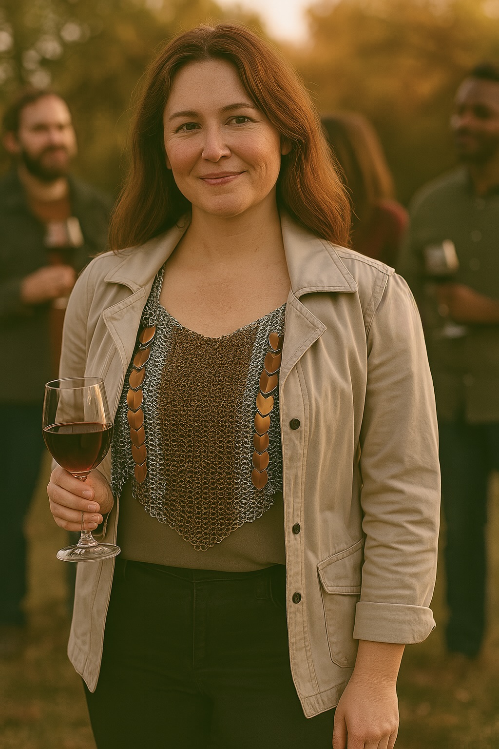 Style bronze chainmaille for autumn gatherings—layered with a fall jacket and worn with wine and warmth. Discover how to wear armor with joy and connection.