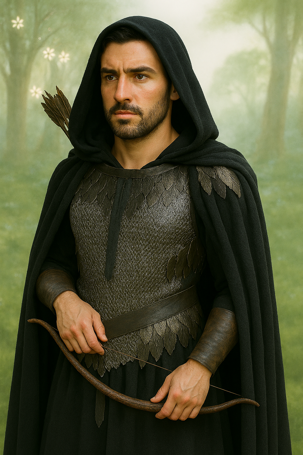 Dark grey chainmaille top with black and silver dragon scales, styled for fantasy cosplay or character armor