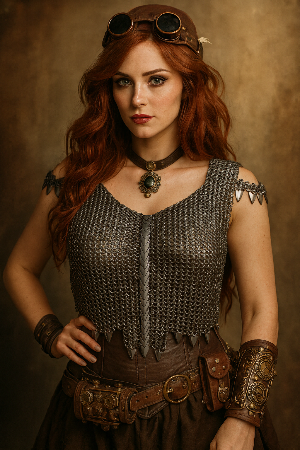 Artisan chainmaille shirt featuring dark grey rings and decorative serpent scales for fantasy or Steampunk styling.